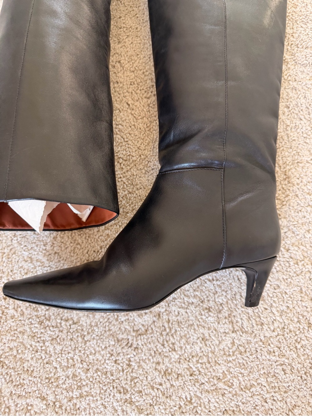 Reformation Remy Leather Knee-High Square-Toe Kitten Heel Boots in Black - Picture 7 of 11